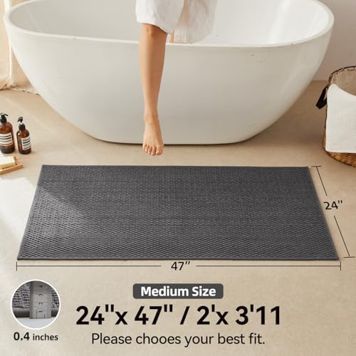 Triohero Bathroom Rugs Non Slip Washable, Super Absorbent Thin Bath Mat Quick Dry Low Pile Bathroom Rug, Dark Grey 24"x47"