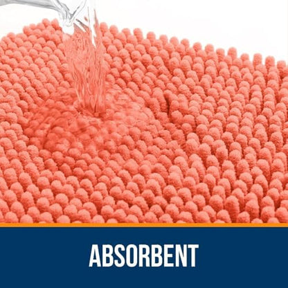 OLANLY Chenille Bathroom Rugs Mats Sets 2 Piece, 59"x20"+30"x20", Coral
