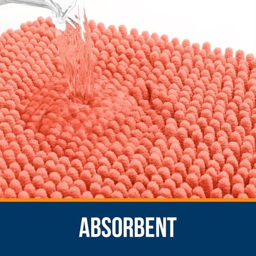 OLANLY Chenille Bathroom Rugs Mats Sets 2 Piece, 30"x20"+24"x16", Coral