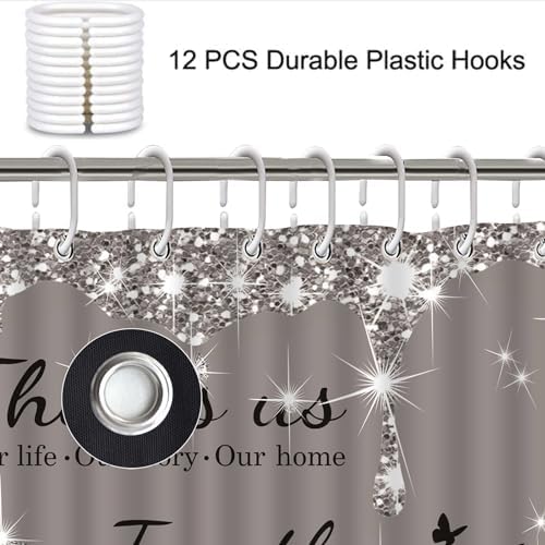 4Pcs Family Shower Curtain Sets with Non-Slip Rugs