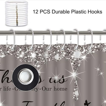 4Pcs Family Shower Curtain Sets with Non-Slip Rugs