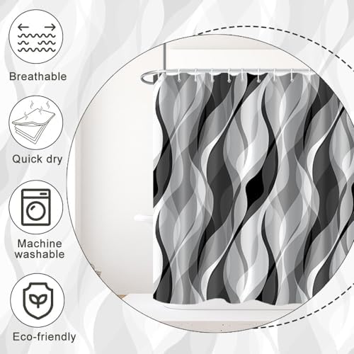 Grey Striped Shower Curtain Extra Wide 108x72 inch 18 Hooks