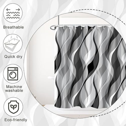Grey Striped Shower Curtain Extra Wide 108x72 inch 18 Hooks