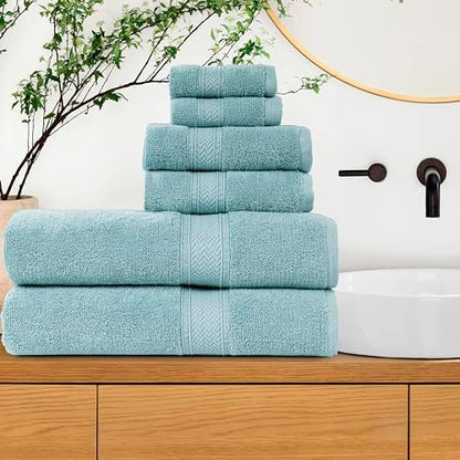 HILLFAIR Premium 600 GSM - 100% Cotton - 6 Piece Bath Towel Set - Ocean Blue
