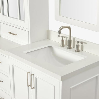 ARIEL Stafford 84-inch Bathroom Vanity with Sink,Solid Wood, 1.5-inch Pure White Quartz Countertop & Backsplash, Double Rectangular Porcelain Sink, 5 Soft Closing Doors, 6 Dovetail Drawers, White