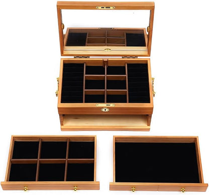 Extra Large 3 Layers Wooden Jewelry Box Jewelry Case Cabinet Armoire Ring Necklacel Gift Storage Box Organizer(3 Layers,W/mirror)