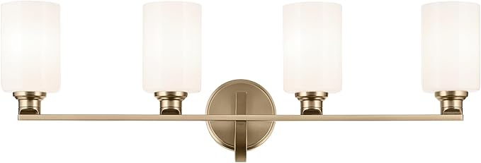 Kichler Gioe 32.25" 4-Light Vanity Light with Opal Glass in Champagne Bronze, Damp Rated, for Bathroom, Powder Room, Over a Mirror, (32.25" W x 10.5" H), 55227CPZ