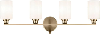 Kichler Gioe 32.25" 4-Light Vanity Light with Opal Glass in Champagne Bronze, Damp Rated, for Bathroom, Powder Room, Over a Mirror, (32.25" W x 10.5" H), 55227CPZ