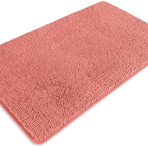 Coral Bathroom Rugs – Absorbent and Washable Bath Mat, Non-Slip, Thick Soft Chenille Bath Rugs for Bathroom Floor, Shower, Sink - 26" x 44"