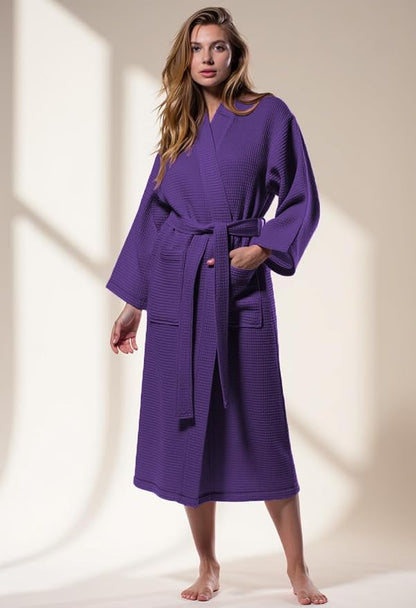 Turquaz Womens Lightweight Waffle Kimono Bathrobe for Men - Soft Quick-Dry Spa & Summer Towel Robe, Cotton Blend