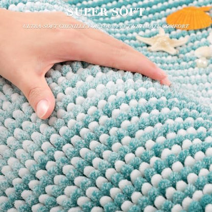 BSICPRO Bathroom Rugs Sets 2 Piece, Non Slip Striped Bath Mats, Aqua Green