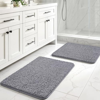 LOCHAS Bathroom Rug Shaggy Bath Mat 2 Piece, 24 x 17 Inch, Grey