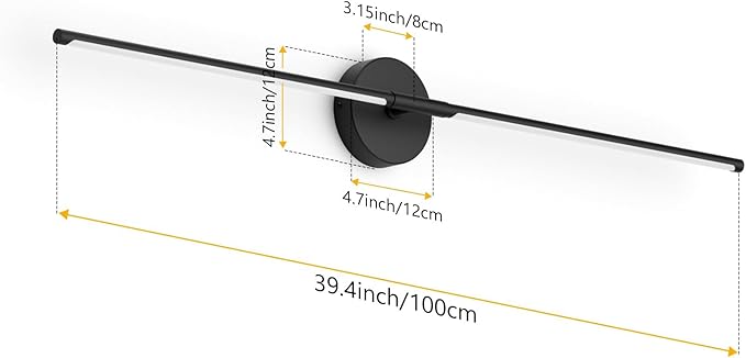 40In Hardwired Modern Wall Sconce for Bathroom Black Vanity Light Fixture 3000K Bathroom Sconce 360° Rotate Warm Light for Bedroom Living Room