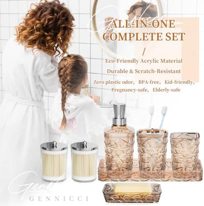 Bathroom Accessory Set, 7 Pcs Brown Bathroom Set, Acrylic Soap Dispenser and Toothbrush Holder Set, Qtip Holder Set, Bathroom Sink Set, Gift for Home Apartment
