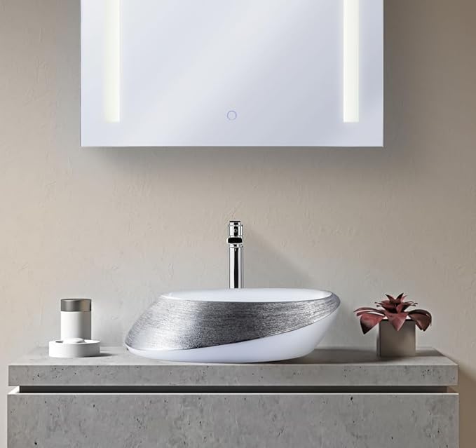 Fine Fixtures Luxury Brushed Silver 20 x 15 Inch Bathroom Sink - Elegant Vessel Sink for Modern Bathrooms, Premium Bathroom Sinks Design for a Sophisticated Touch, Ideal for Home Renovations