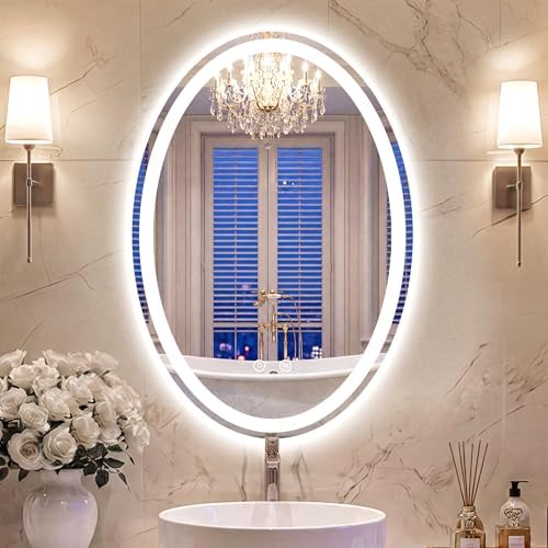 Oval LED Bathroom Mirror with Lights, 22 x 32 Inch Lighted Vanity Mirror