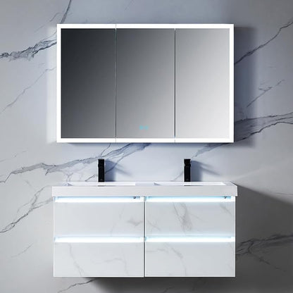 Blossom LED Lighted Mirror Medicine Cabinet, 48x32 Inch, Wall Mounted Recessed or Surface Bathroom LED Medicine Cabinet with Mirror, Makeup Mirror with Lights, Defogger, Adjustable Brightness