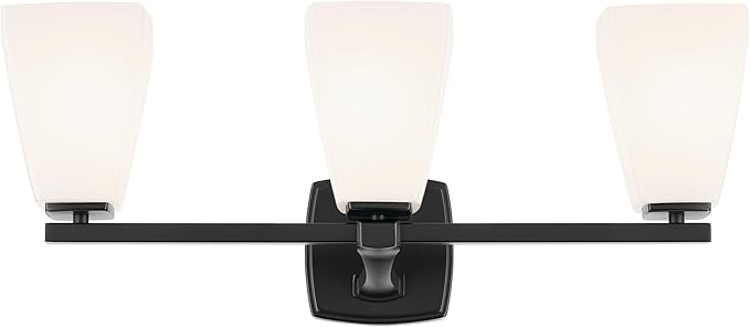 Kichler Marant 21.25" 3-Light Vanity Light with Opal Glass in Black, for Bathroom, Powder Room, Over a Mirror, (21.25" W x 9.5" H), 55216BK