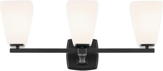 Kichler Marant 21.25" 3-Light Vanity Light with Opal Glass in Black, for Bathroom, Powder Room, Over a Mirror, (21.25" W x 9.5" H), 55216BK