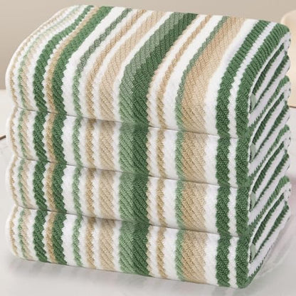 VOOVA & MOVAS Striped Bath Towels 4 Pack, 100% Cotton, 28x52 in, Sage Beige