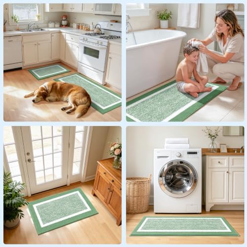 Pauwer Bathroom Rugs Sets 3 Piece, Non Slip Bath Mats for Bathroom, Green
