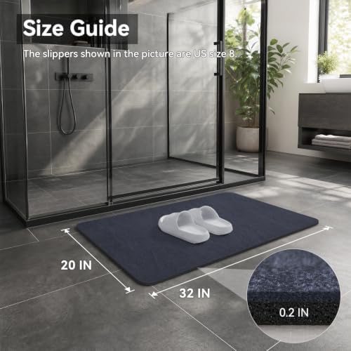 MontVoo -Bath Mat Rug-Rubber Backing Non Slip Quick Dry Absorbent Thin Bathroom Rugs Fit Under Door-Faux Suede Surface Bathroom Floor Mats-Shower Rug for in Front of Bathtub Shower Navy 20"x32"
