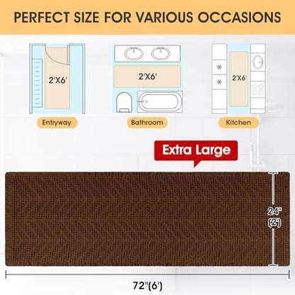 Extra Large Waffle Bath Mat, Boho Woven Modern Bath Rug Absorbent Non Slip, Ultra Soft Bathroom Mats, Machine Washable Knit Bath Rugs with Herringbones for Bathroom, Bedroom, Kitchen, 6'x2', Brown