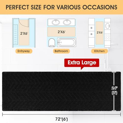 IM HOME Extra Large Waffle Bath Mat, Boho Bathroom Rugs Absorbent Non Slip, Ultra Soft Bathroom Mat, Machine Washable Knit Bath Rugs with Herringbones for Bathroom, Bedroom, Kitchen, 6'x2', Black