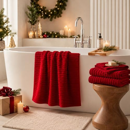 6 Piece Bath Towel Set, 40"x80" Oversized Bath Sheets, Red