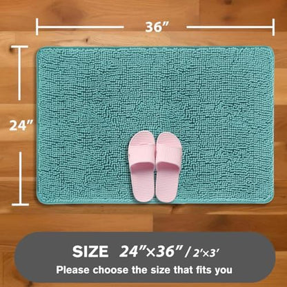 Teal Bathroom Rugs – Absorbent and Washable Bath Mat, Non-Slip, Thick Soft Chenille Bath Rugs for Bathroom Floor, Shower, Sink - 24" x 36"
