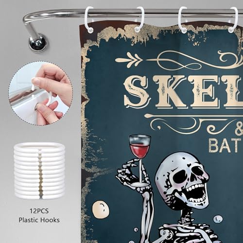 Skeleton Halloween Gothic Skull Spooky Goth Bathroom Shower Curtain Set