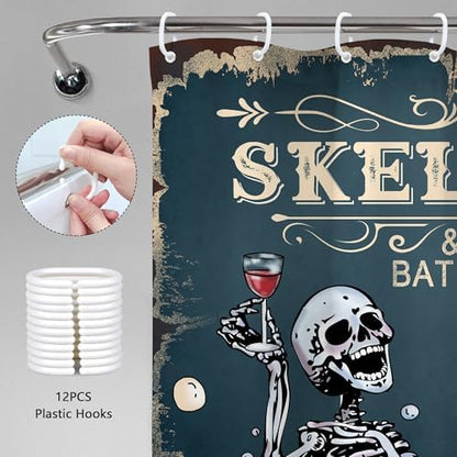 Skeleton Halloween Gothic Skull Spooky Goth Bathroom Shower Curtain Set