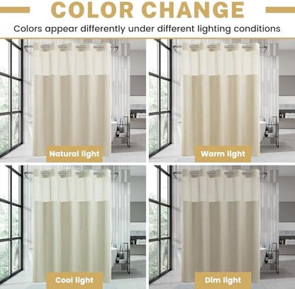 WONICY No Hook Stall Shower Curtain with Snap-in Liner, Cream, 54 x 80