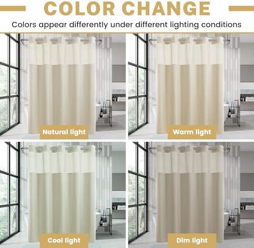 WONICY No Hook Small Shower Curtain with Snap-in Liner, Cream, 36 x 74