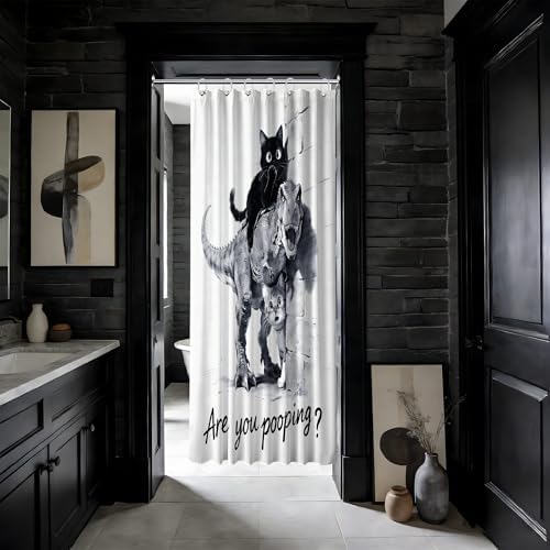 Small Stall Shower Curtain Rv Cat Riding Dino, 36 x 72 Inchs