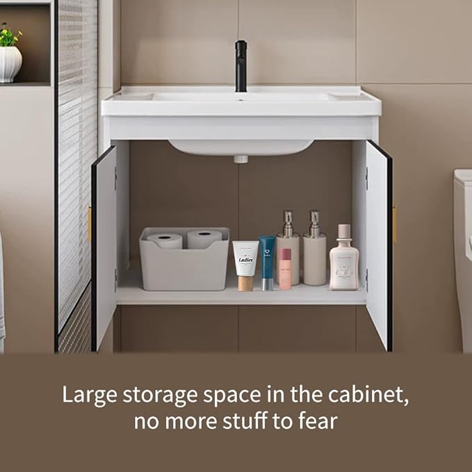 20-inch Shallow White-Black Wall-Mounted Compact Bathroom Mini Vanity 20-inch Sink-Included Vanity Designed for Compact Bathrooms Floating Vanity