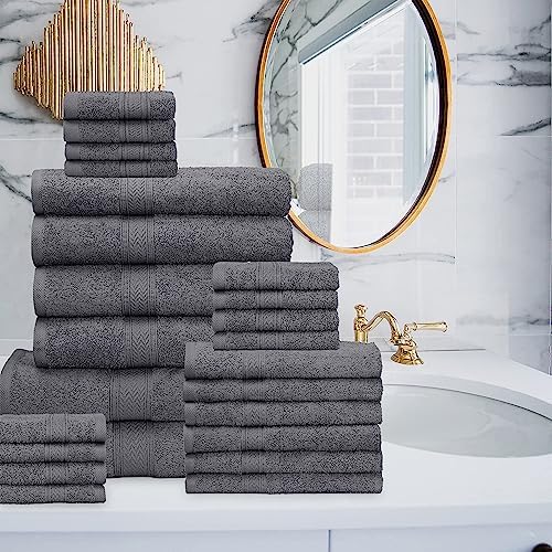 HILLFAIR 100% Cotton 24 Piece Bath Towels Set for Bathroom- Platinum