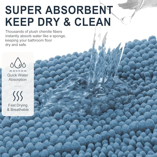 Smiry Thick Chenille Large Bathroom Runner Rugs 44x32, Bath Mat, Airy Blue