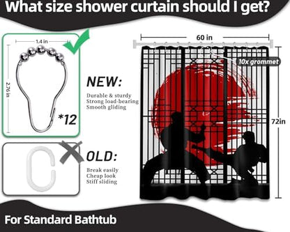 Japanese Shower Curtain Japan Anime Asian Black and Red Shower Curtains for Mens Bathroom Decor Sets, Waterproof Cloth Fabric with Hooks, 60x72 Inch