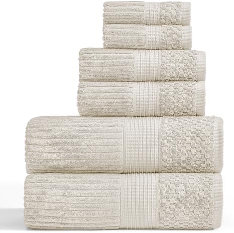 Springtree Home 100% Cotton Bath Towel Set | 6-Piece Set | Textured | Beige