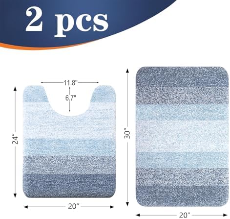 OLANLY Micorfiber Bathroom Rug Set 2 Piece, 30"x20"+U-Shaped 24"x20"