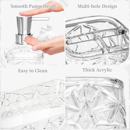 Bathroom Accessory Set, 7 Pcs White Bathroom Accessories Set, Acrylic Soap Dispenser and Toothbrush Holder Set, Qtip Holder Set, Bathroom Sink Set, Gift for Home Apartment
