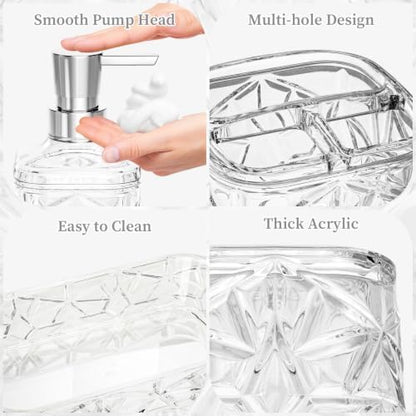 Bathroom Accessory Set, 7 Pcs White Bathroom Accessories Set, Acrylic Soap Dispenser and Toothbrush Holder Set, Qtip Holder Set, Bathroom Sink Set, Gift for Home Apartment