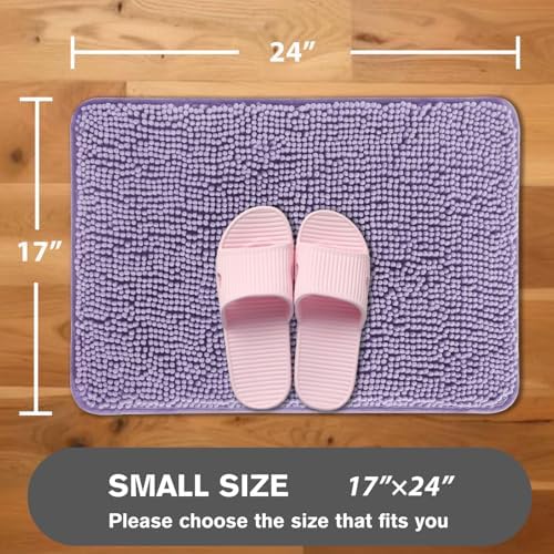 Lavender Bathroom Rugs – Absorbent and Washable Bath Mat, Non-Slip, Thick Soft Chenille Bath Rugs for Bathroom Floor, Shower, Sink - 17" x 24"