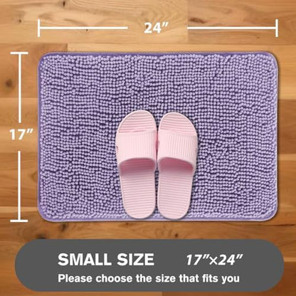 Lavender Bathroom Rugs – Absorbent and Washable Bath Mat, Non-Slip, Thick Soft Chenille Bath Rugs for Bathroom Floor, Shower, Sink - 17" x 24"