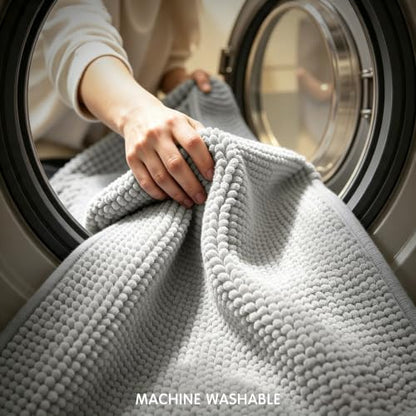 SUBRTEX Bathroom Rugs, U Shaped Chenille Bath Rug 24" x 20" Soft Short Plush Bath Mat Soft Shower Mat Water Absorbent Shower Mat Quick Dry Machine Washable, Light Gray
