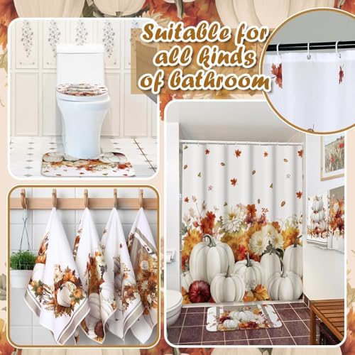 Honoson 8 Pcs Fall Bathroom Shower Curtain Set with Rugs and Towls