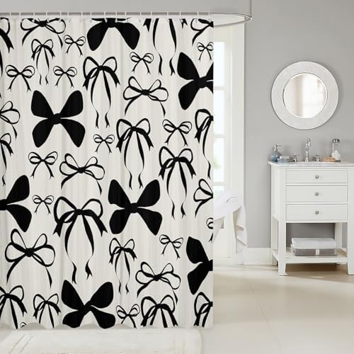 jejeloiu Cute Bowknot Shower Curtain for Bathroom Decor 72"x72" Gray Girls Bow Black Leopard Bath Curtain Kawaii Bathroom Accessories Waterproof Polyester Fabric for Stalls Bathtubs Princess Decor