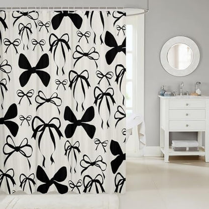 jejeloiu Cute Bowknot Shower Curtain for Bathroom Decor 72"x72" Gray Girls Bow Black Leopard Bath Curtain Kawaii Bathroom Accessories Waterproof Polyester Fabric for Stalls Bathtubs Princess Decor