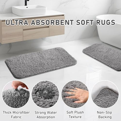 Bathroom Accessory Set - Bathroom Set, 27PC Bathroom Accessories Set, Grey Bathroom Sets with Shower Curtain and Rugs, Mini Trash Can, Toilet Brush, Trash Can & Soap Dispenser
